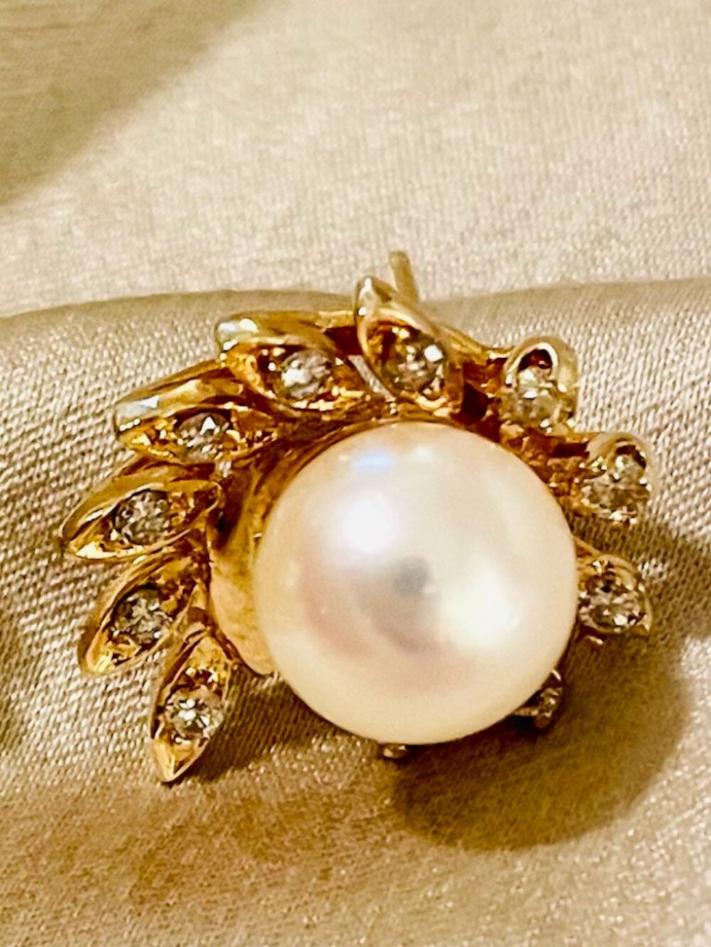 Vintage 1990s Sunburst Spray Cultured Pearl & Diamond Earrings